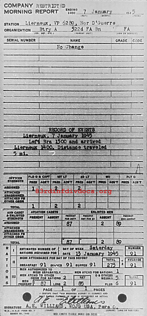 Morning report A Co, 1945-01-07, page 1 Morning report