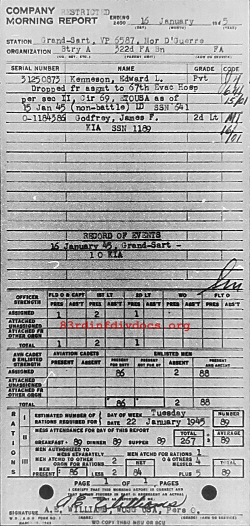 Morning report A Co, 1945-01-16, page 1 Morning report