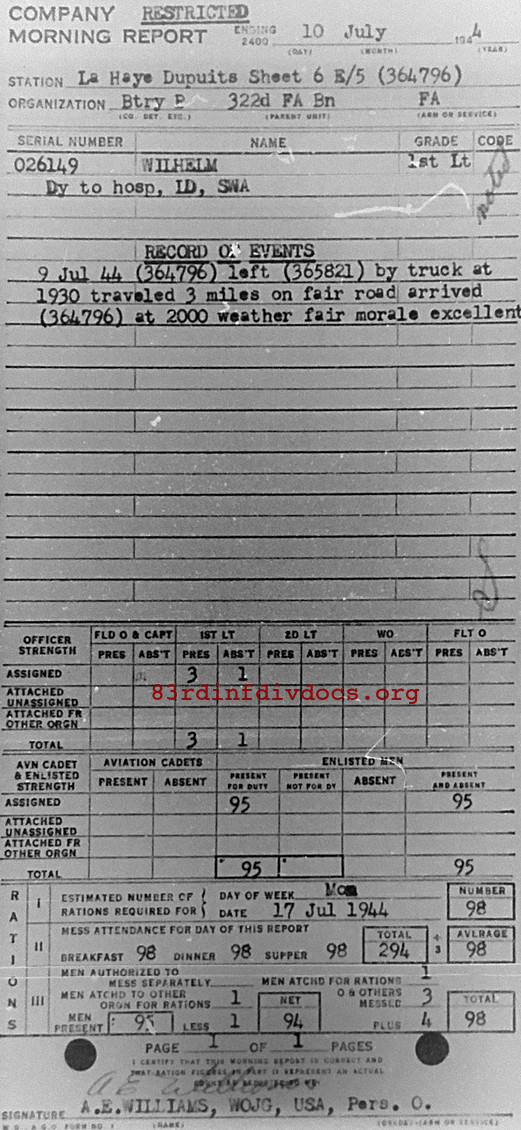 Morning report B Co, 1944-07-10, page 1 Morning report