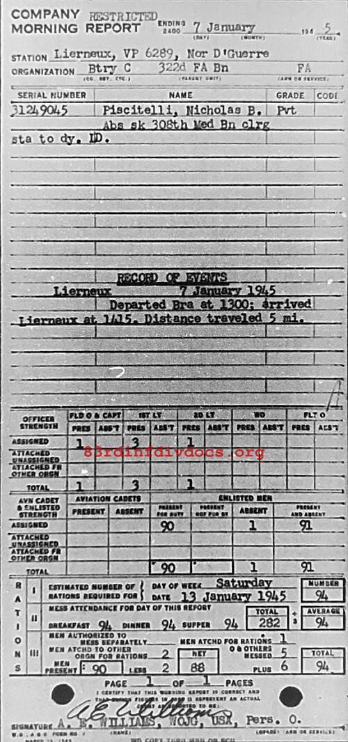 Morning report C Co, 1945-01-07, page 1 Morning report