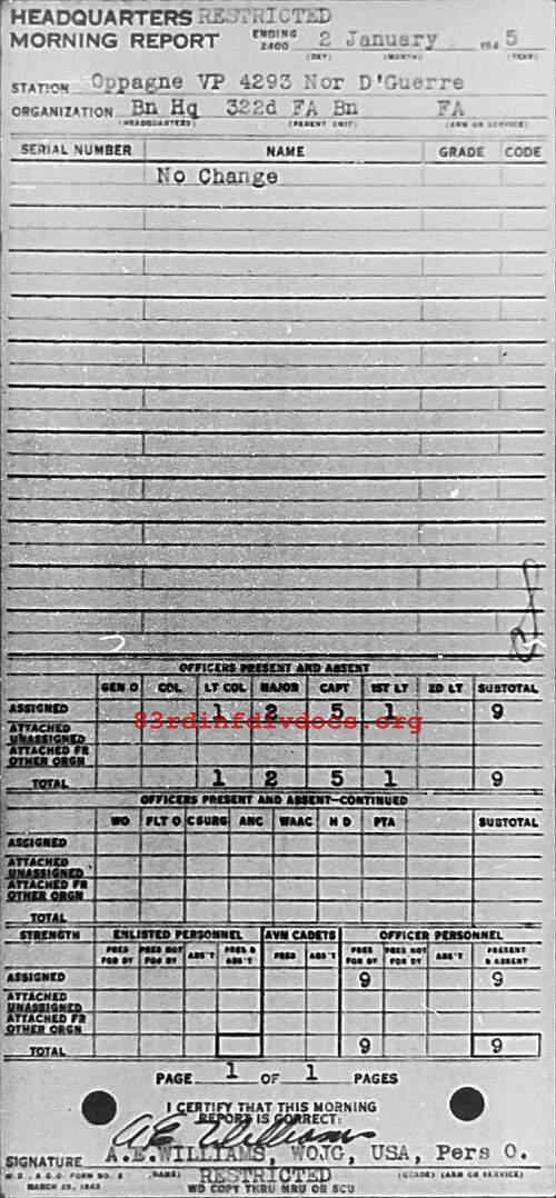 Morning report HQ Co, 1945-01-02, page 1 Morning report