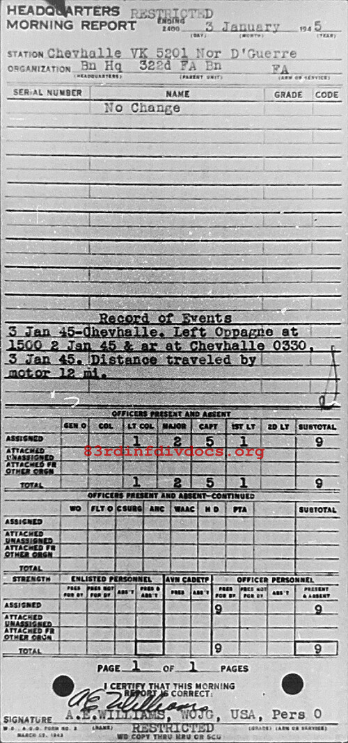 Morning report HQ Co, 1945-01-03, page 1 Morning report
