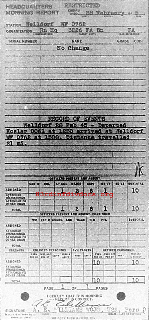 Morning report HQ Co, 1945-02-28, page 1 Morning report