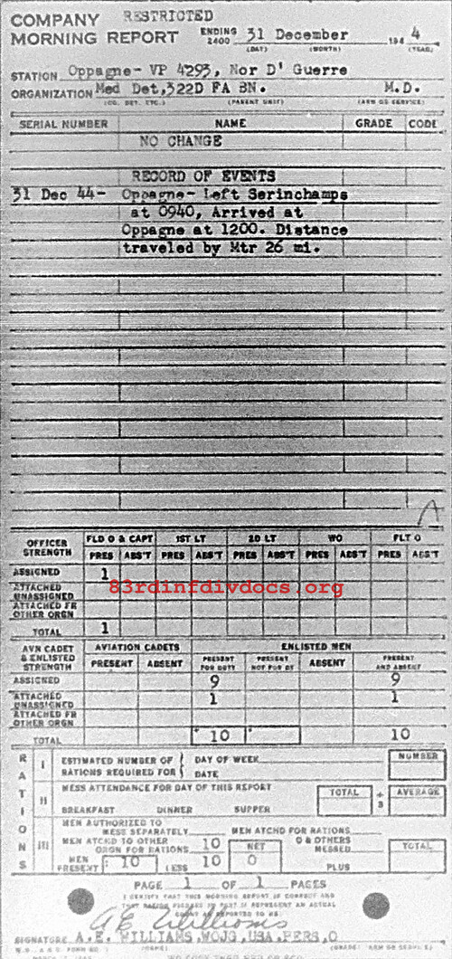 Morning report MEDDET Co, 1944-12-31, page 1 Morning report