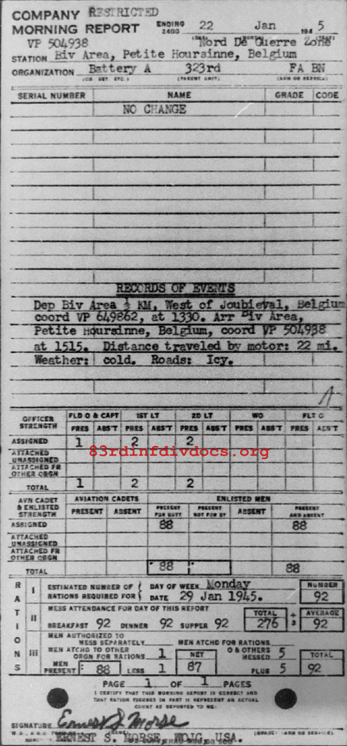 Morning report A Co, 1945-01-22, page 1 Morning report