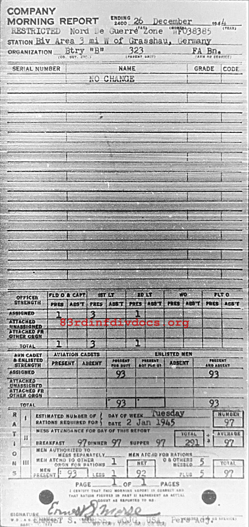 Morning report B Co, 1944-12-26, page 1 Morning report