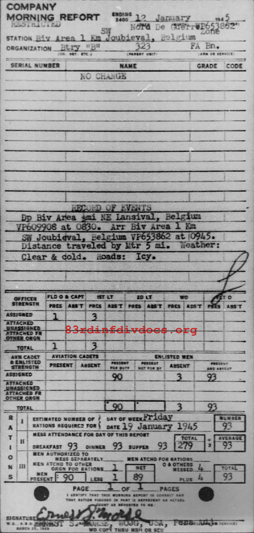 Morning report B Co, 1945-01-12, page 1 Morning report
