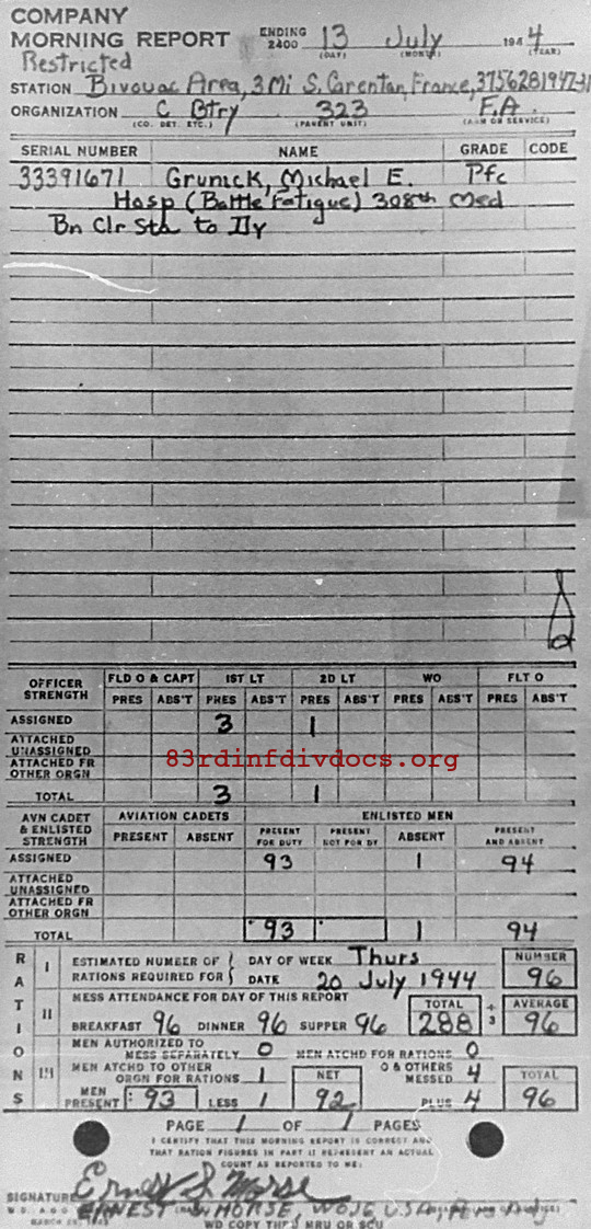 Morning report C Co, 1944-07-13, page 1 Morning report