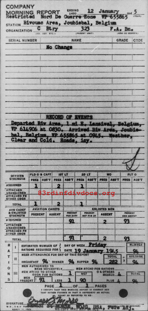Morning report C Co, 1945-01-12, page 1 Morning report