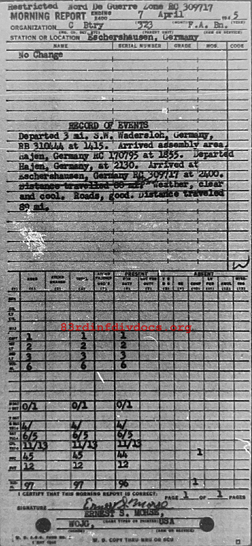 Morning report C Co, 1945-04-07, page 1 Morning report