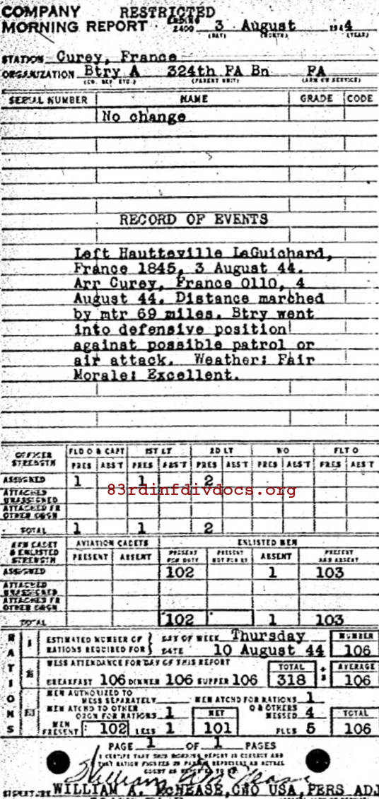 Morning report A Co, 1944-08-03, page 1 Morning report