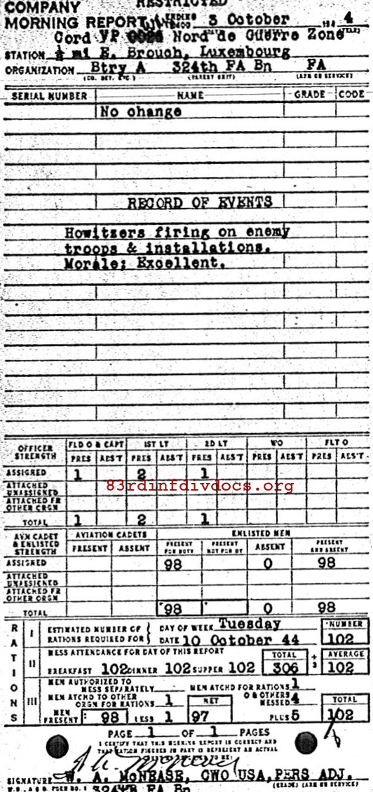 Morning report A Co, 1944-10-03, page 1 Morning report