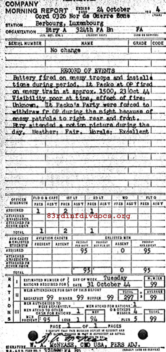 Morning report A Co, 1944-10-24, page 1 Morning report