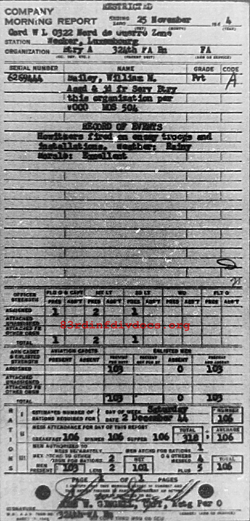 Morning report A Co, 1944-11-25, page 1 Morning report