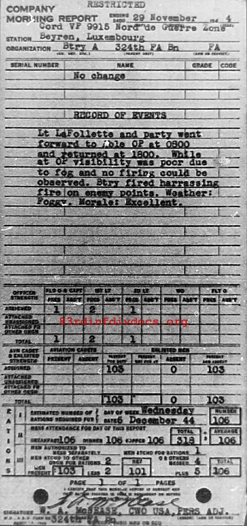 Morning report A Co, 1944-11-29, page 1 Morning report