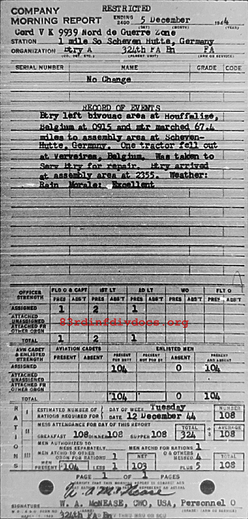 Morning report A Co, 1944-12-05, page 1 Morning report