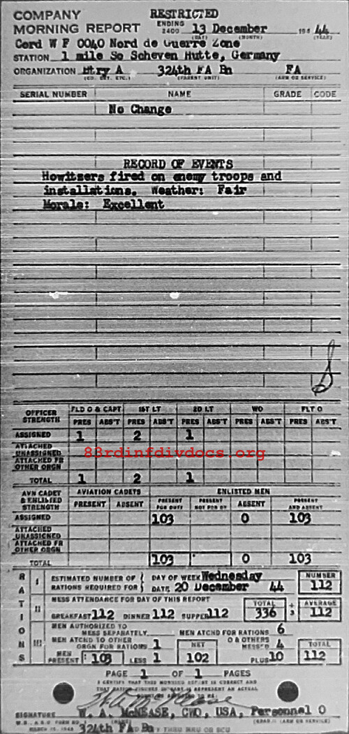 Morning report A Co, 1944-12-13, page 1 Morning report