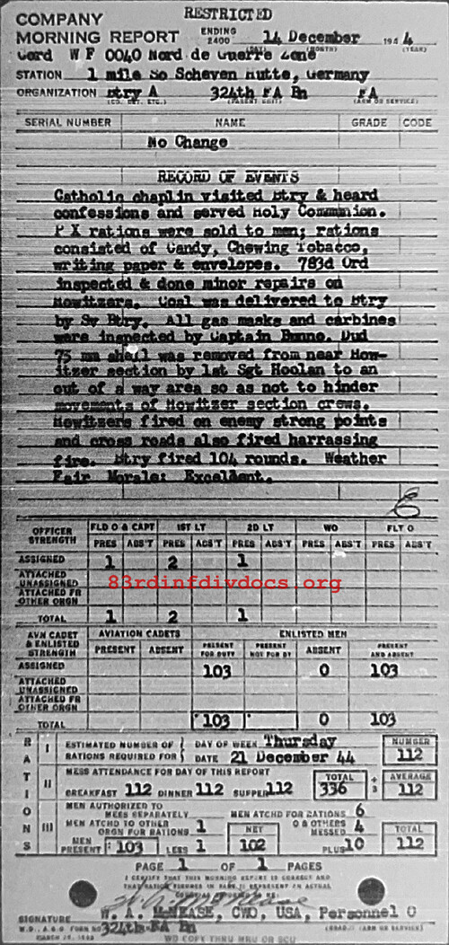 Morning report A Co, 1944-12-14, page 1 Morning report