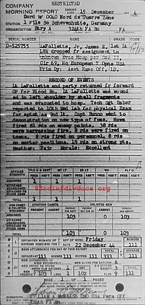 Morning report A Co, 1944-12-15, page 1 Morning report