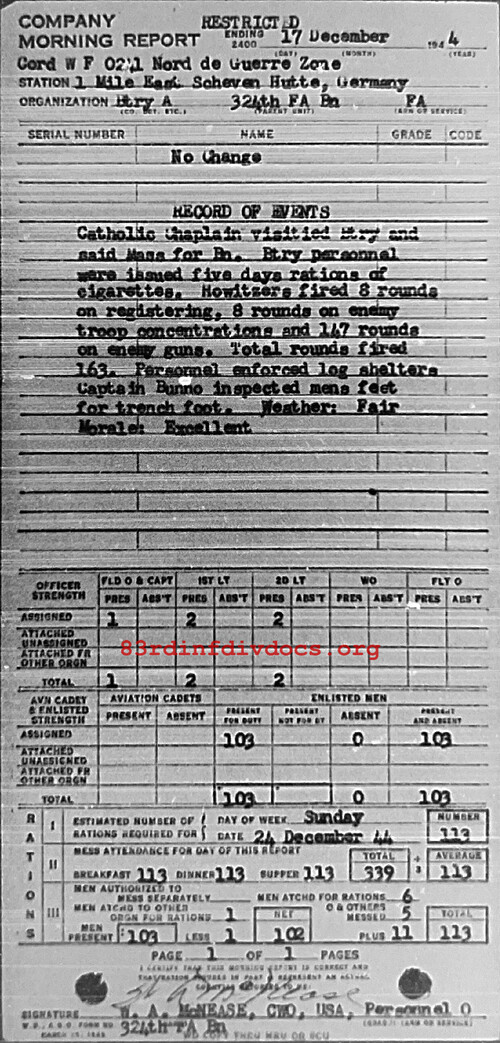 Morning report A Co, 1944-12-17, page 1 Morning report