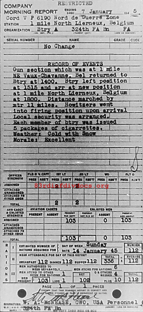 Morning report A Co, 1945-01-07, page 1 Morning report