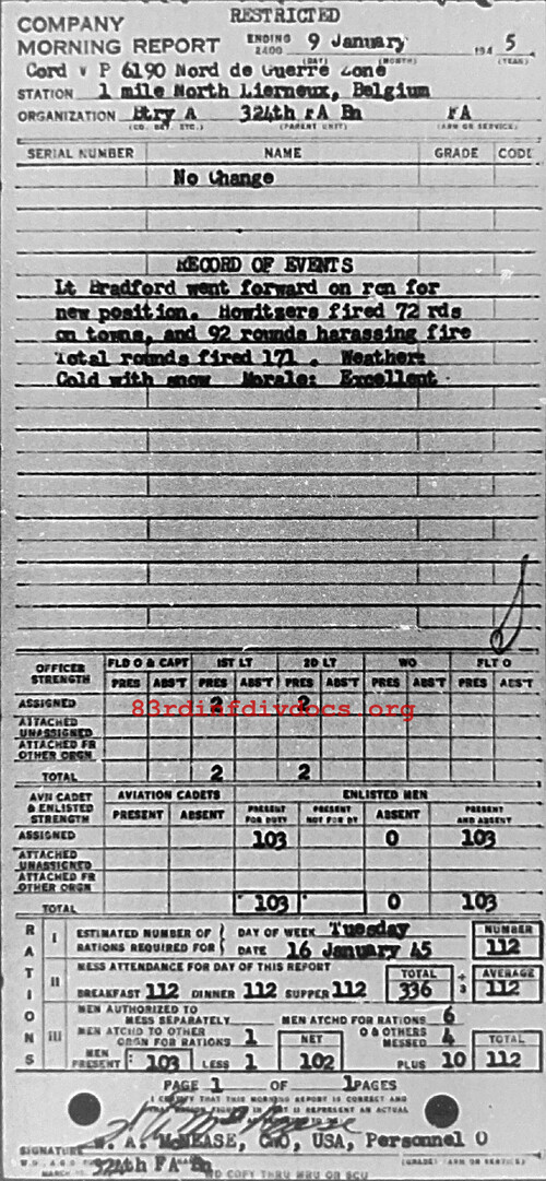 Morning report A Co, 1945-01-09, page 1 Morning report