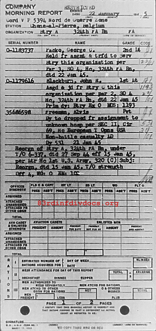 Morning report A Co, 1945-01-22, page 1 Morning report