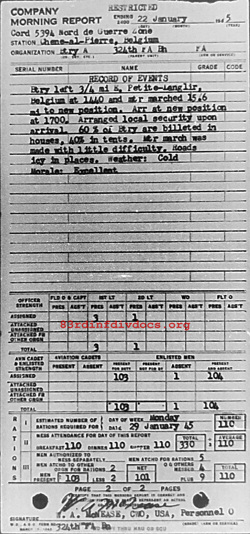 Morning report A Co, 1945-01-22, page 2 Morning report