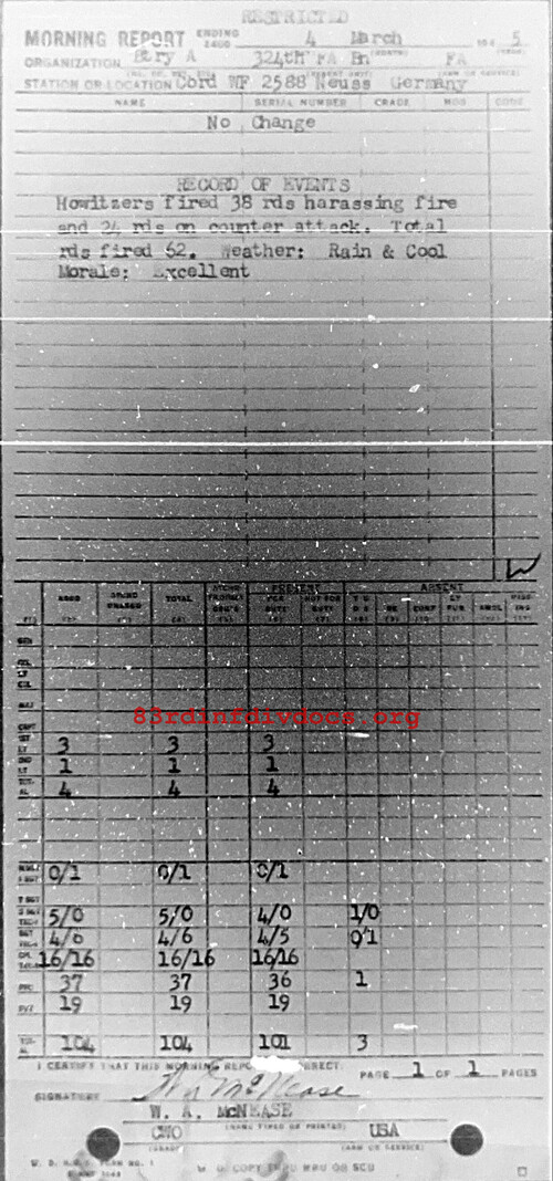 Morning report A Co, 1945-03-04, page 1 Morning report