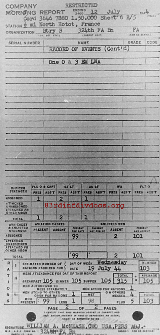 Morning report B Co, 1944-07-12, page 2 Morning report