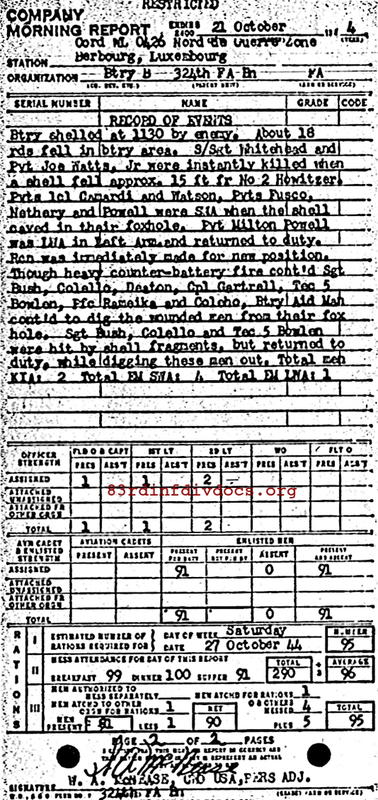 Morning report B Co, 1944-10-21, page 2 Morning report