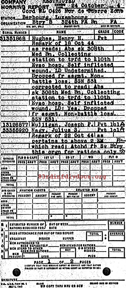 Morning report B Co, 1944-10-24, page 1 Morning report