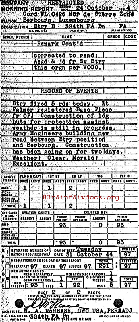 Morning report B Co, 1944-10-24, page 2 Morning report
