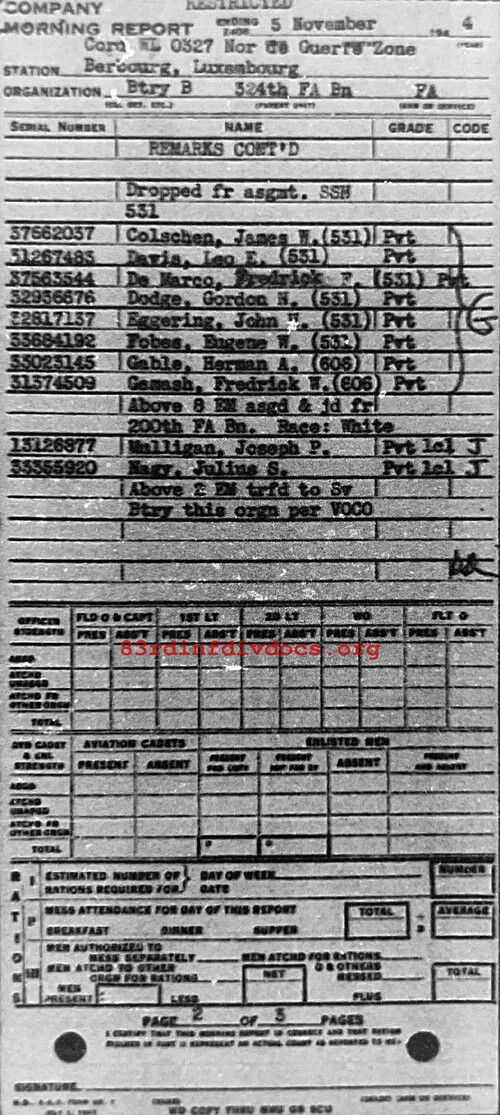 Morning report B Co, 1944-11-05, page 2 Morning report