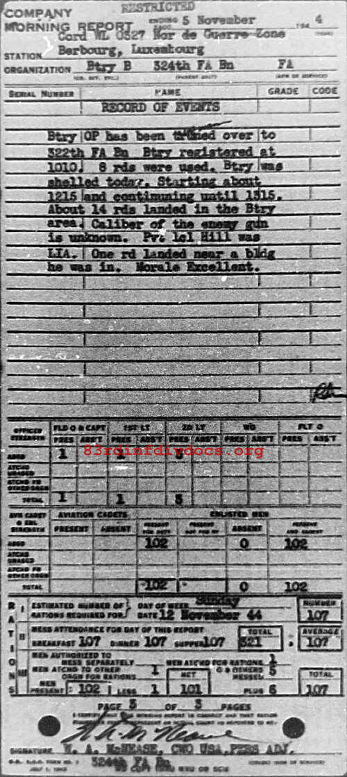 Morning report B Co, 1944-11-05, page 3 Morning report