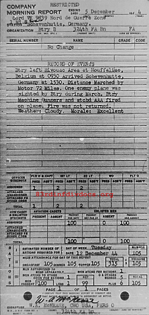 Morning report B Co, 1944-12-05, page 1 Morning report