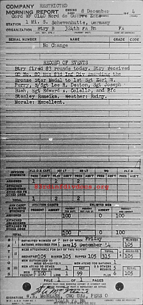 Morning report B Co, 1944-12-08, page 1 Morning report