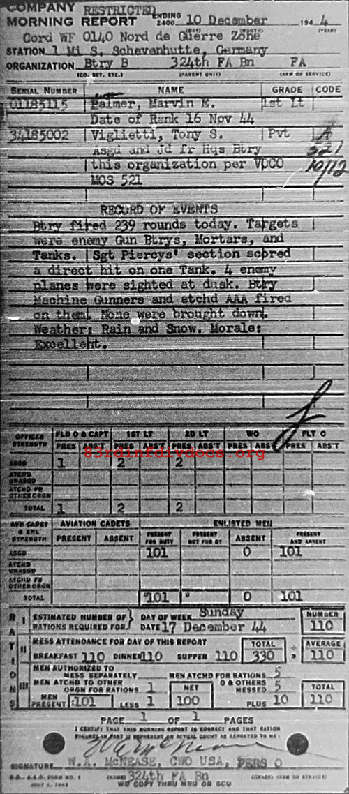 Morning report B Co, 1944-12-10, page 1 Morning report