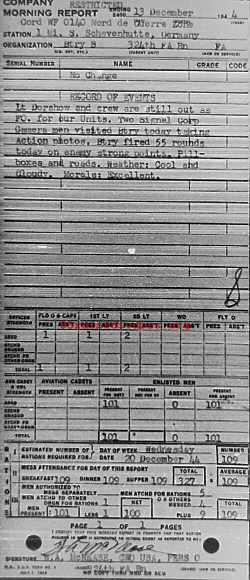 Morning report B Co, 1944-12-13, page 1 Morning report