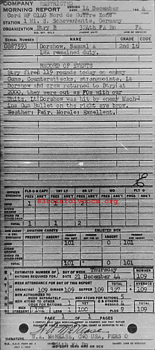 Morning report B Co, 1944-12-14, page 1 Morning report