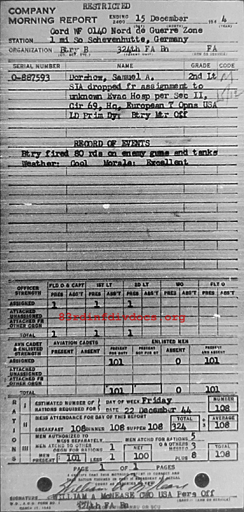 Morning report B Co, 1944-12-15, page 1 Morning report