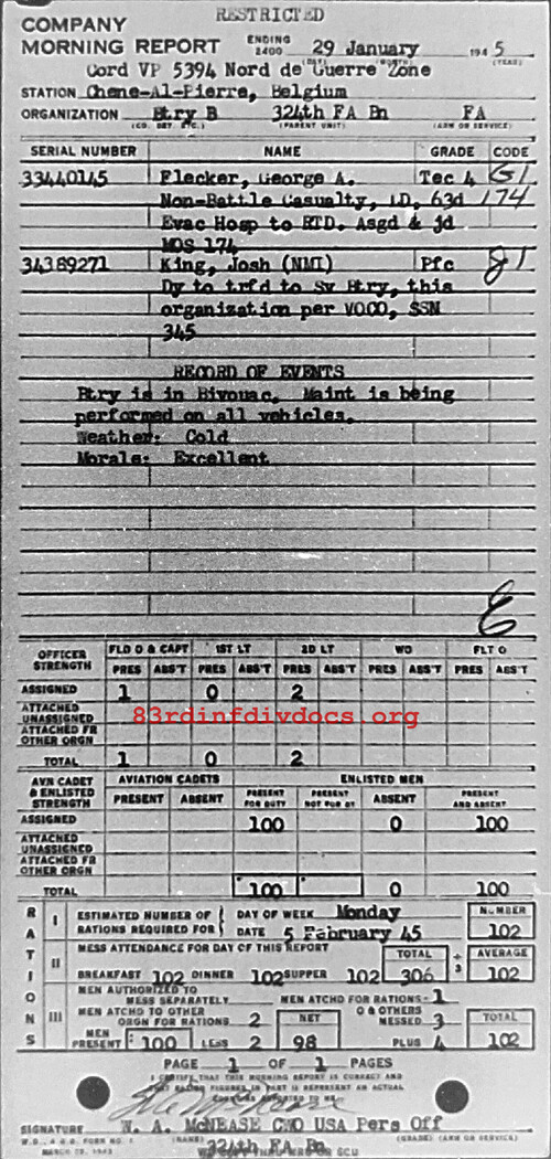 Morning report B Co, 1945-01-29, page 1 Morning report