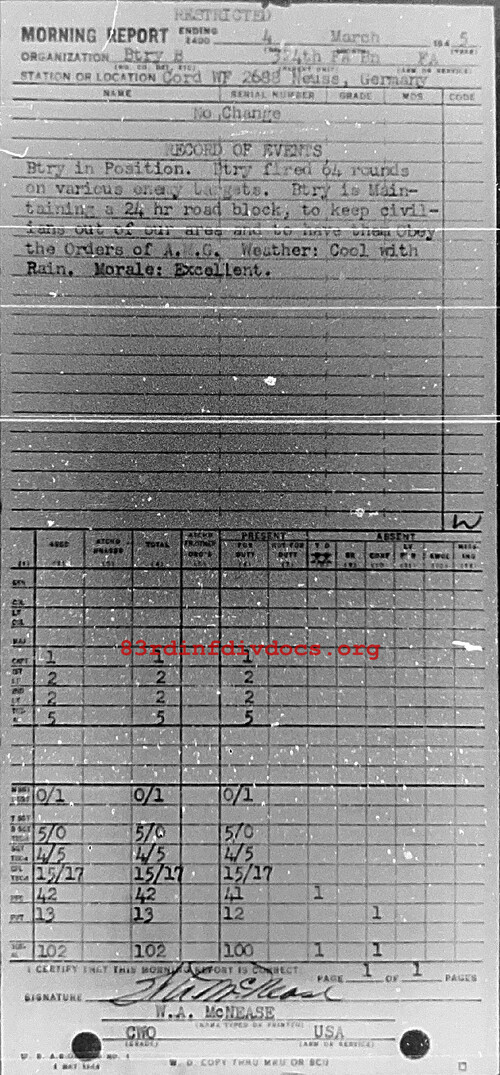 Morning report B Co, 1945-03-04, page 1 Morning report