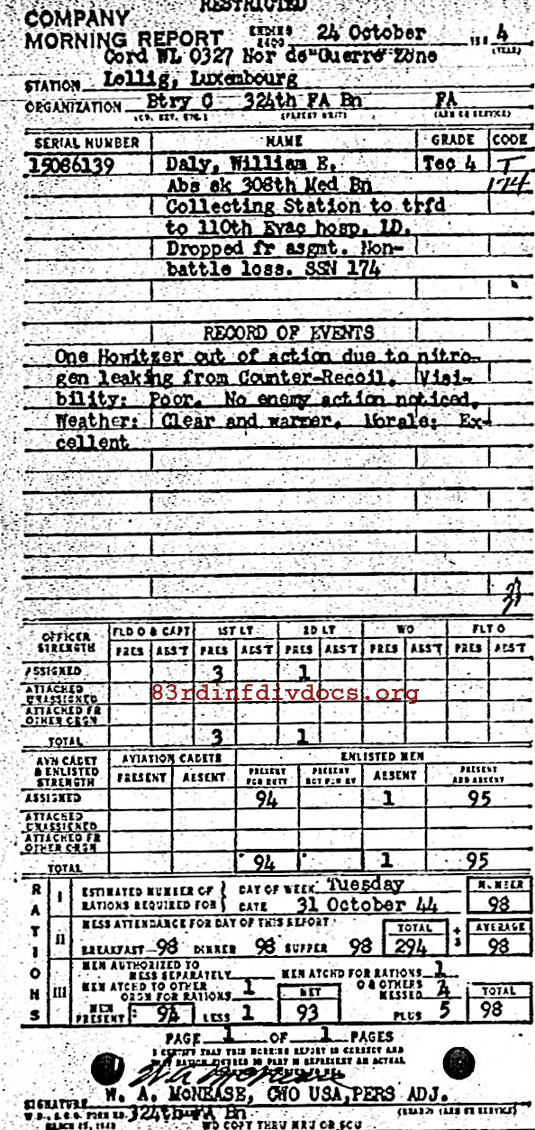 Morning report C Co, 1944-10-24, page 1 Morning report