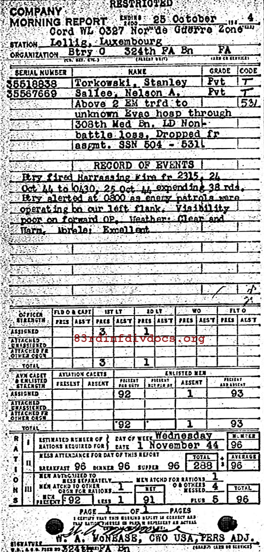 Morning report C Co, 1944-10-25, page 1 Morning report