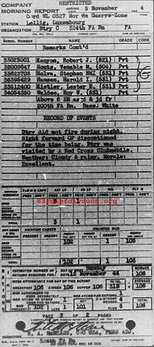 Morning report C Co, 1944-11-05, page 2 Morning report