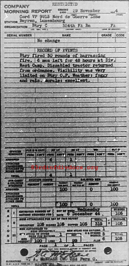 Morning report C Co, 1944-11-29, page 1 Morning report