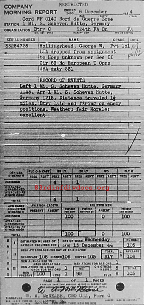 Morning report C Co, 1944-12-06, page 1 Morning report