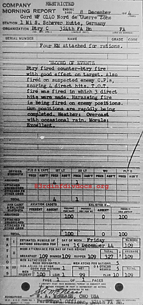 Morning report C Co, 1944-12-08, page 1 Morning report