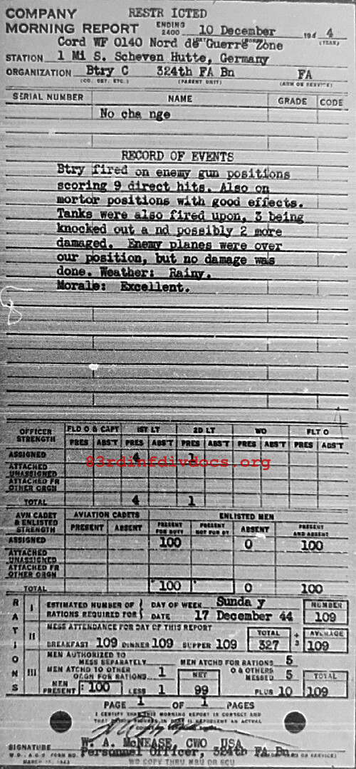 Morning report C Co, 1944-12-10, page 1 Morning report